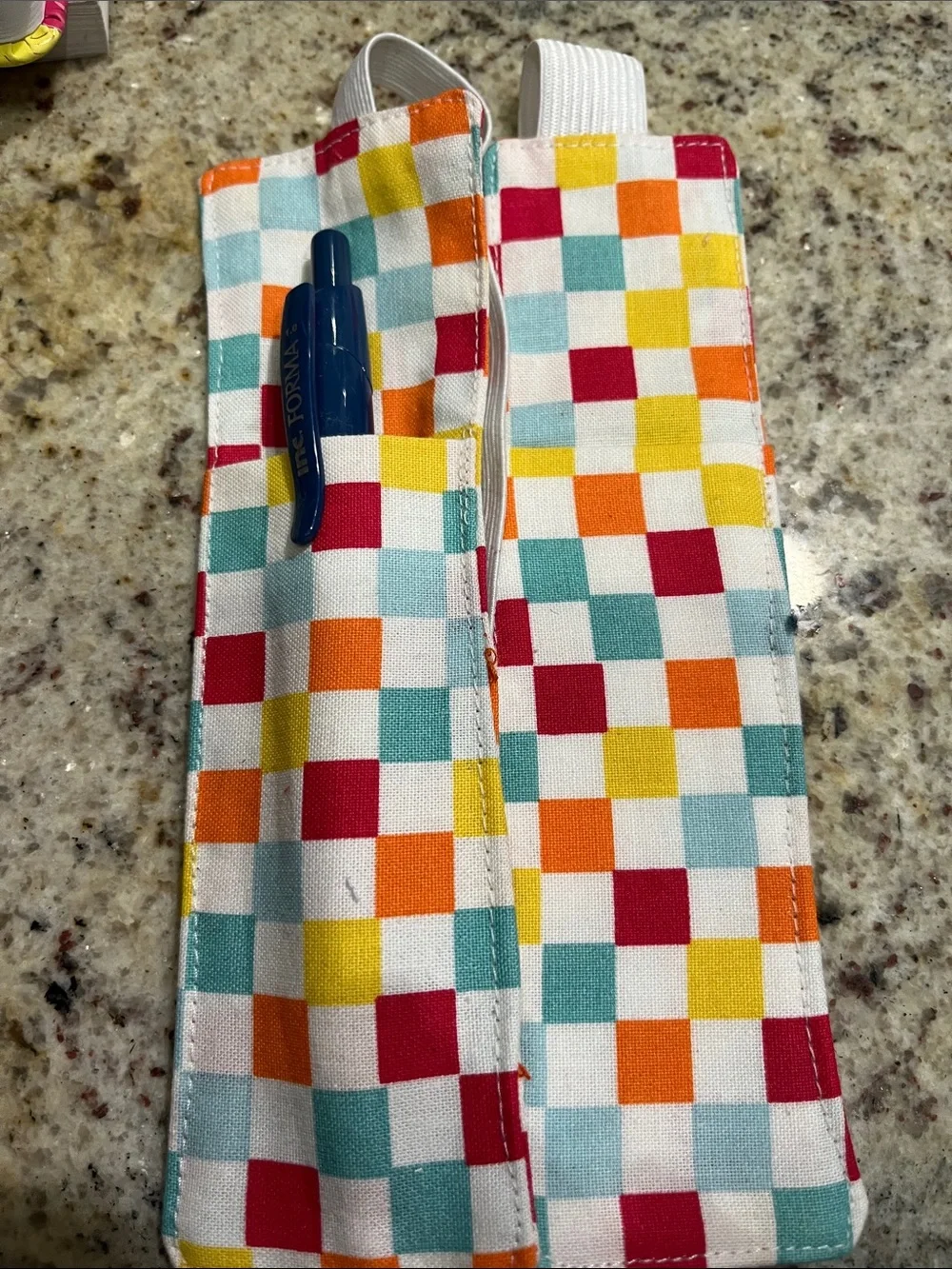 Colorful Checkered Elastic Pencil Case - Multicolor